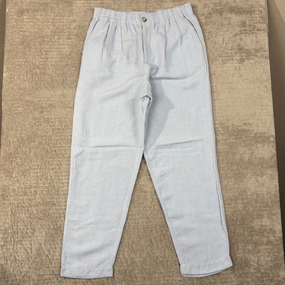 Madewell Light Blue Linen Blend Pull-On Pants MD210 High‎ Rise Pleated Small